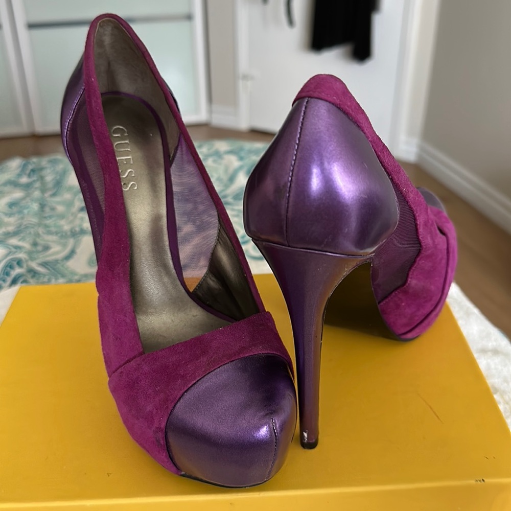 Metallic & Mesh Purple Platform Heels